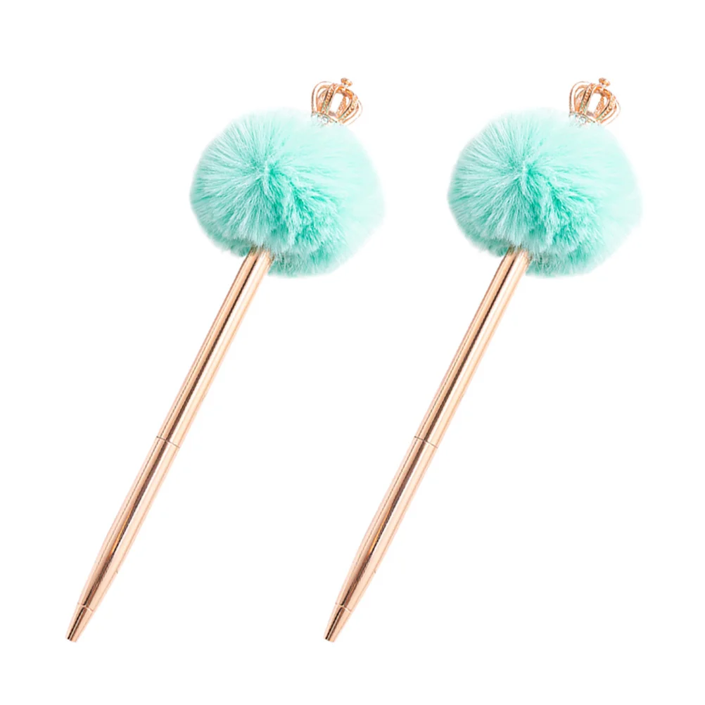 2 Pcs Ballpoint Pen Crown Fluffy Pom Pompom Pens Girl Loved Student Writing Lovely Fuzzy