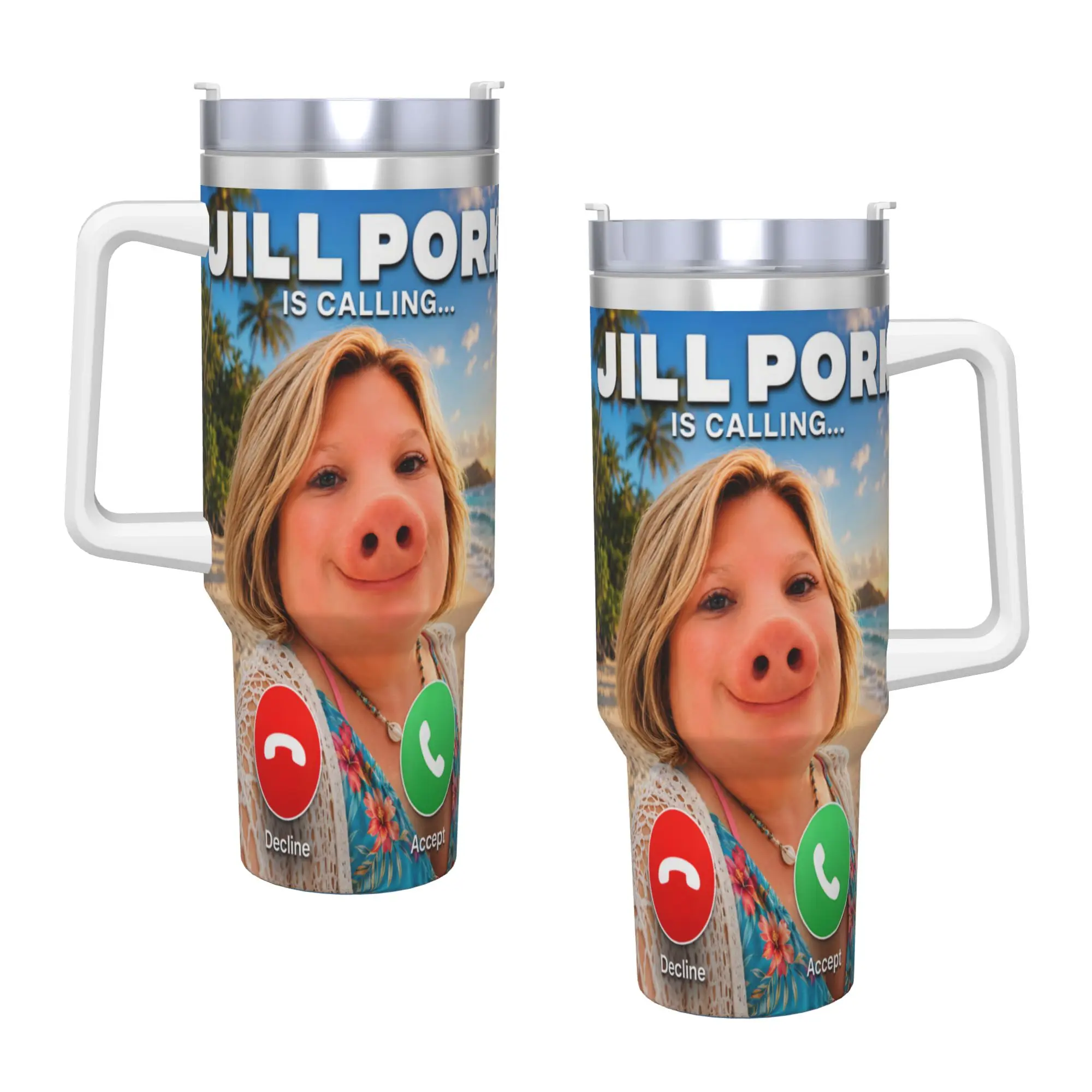 Jill Pork John Pork is Calling Brainrot Meme Stainless Steel Tumbler Mugs Cup Thermal Cups Hot Drinks Milk Tea Water Bottle