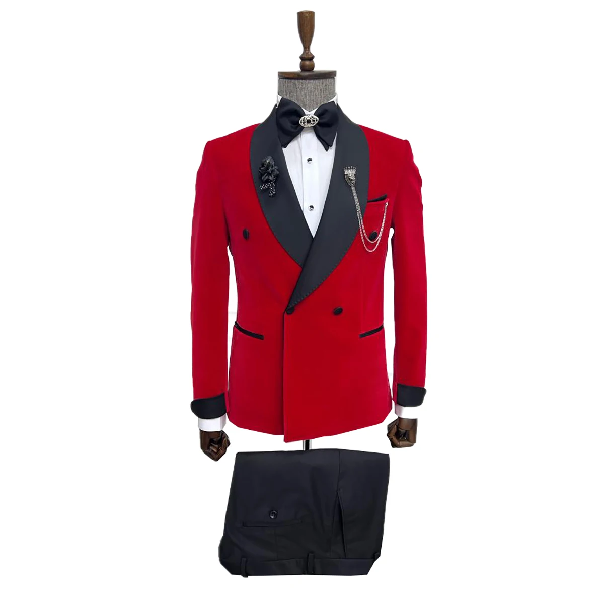 Red Men Wedding Blazer Double Breasted Jacket Slim Fit Groom Wear For Prom Evening Party Custom Made 2 Pieces Coat With Pants