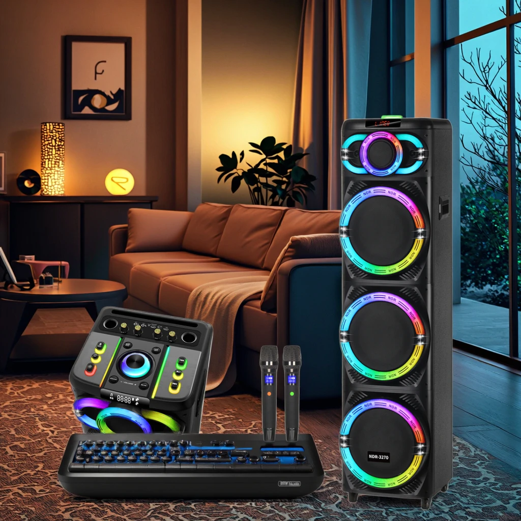 

Портативный беспроводной сабвуфер NDR-3270 с 12-дюймовым динамиком, RGB LED подсветкой, мощностью 100 Вт, для караоке, домашнего кинотеатра, вечеринок, с батареей.
