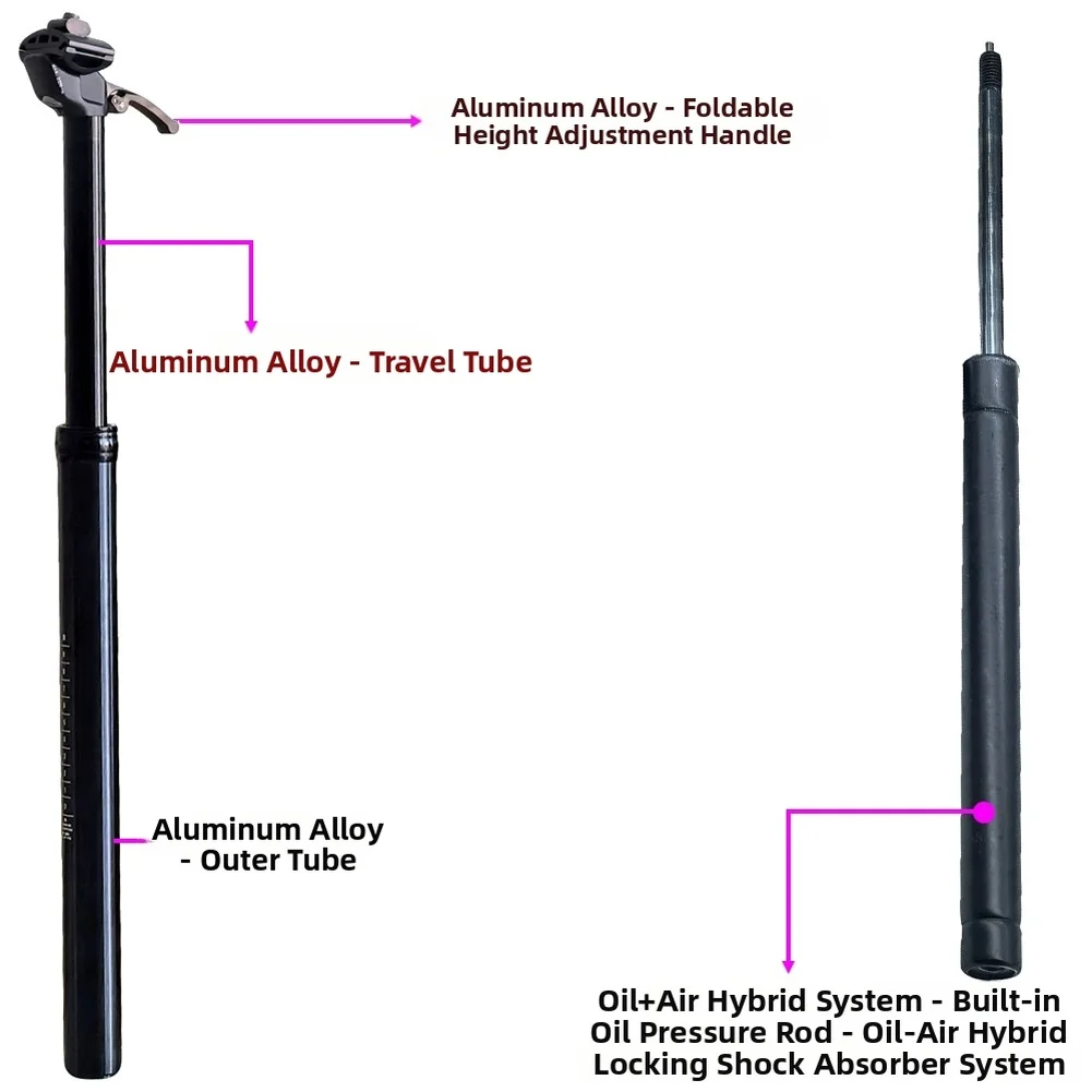 

Bike Shock Absorber Seat Pole 33.9x585mm Adjustable Oil/gas Mixture Dropper Lift Seatpost Bicycle Seatposts Replace Parts