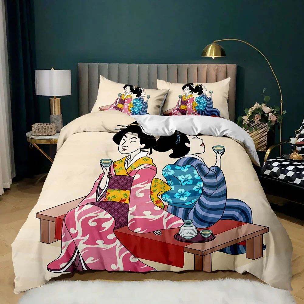 Japanese Element Duvet Cover Set Geisha Japanese Culture Theme Twin Bedding Set Double Queen King Size Polyester Qulit Cover