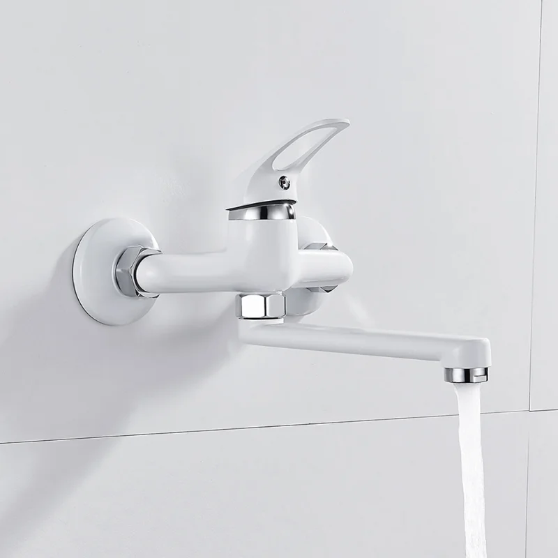 

Kitchen Faucet Wall Mounted Single Handle Faucets Rotation Sink Basin Taps Hot&Cold Mixer Water Tap