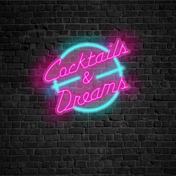 Cocktails & Dreams Neon Sign Retro 80's Bar Neon Sign Arcade or Man-cave Neon Signs