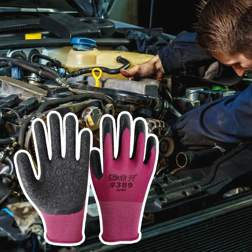 

Nylon Work Safe Gloves Knitting Wine Red Rubber Coating Gloves Stretchable Antiskid Protective Elastic Mittens