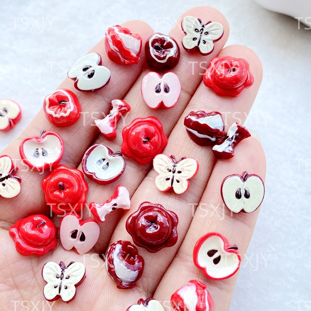 50Pcs New Mixed Nail Art Cute Mini Christmas Red Apples Charms Rhinestones DIY Craft For Nail 3D Decorations view 6
