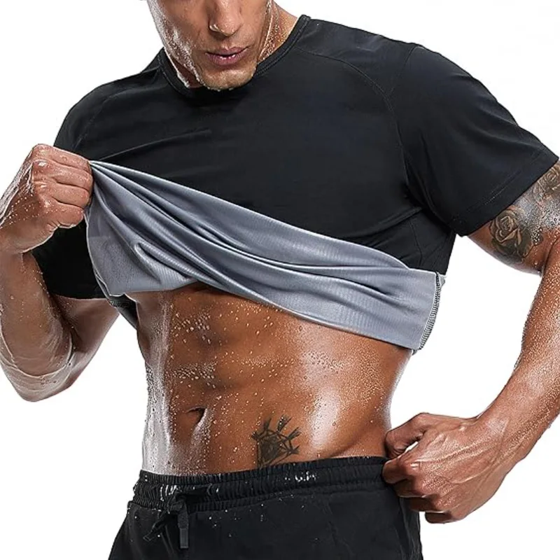 MrifDila Sauna Suit Short Sleeve Men Sauna Shirt for Men Sweat Sauna Suit for Gym Exercise Compression Shirt Workout Shapewear