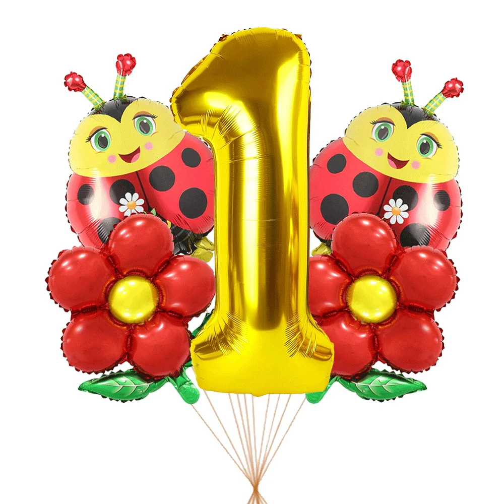 Globo de mariquita de 32 pulgadas, número 0-9, juego de globos de papel de aluminio, mariquita milagrosa, suministros de decoración para fiesta de cumpleaños para niños