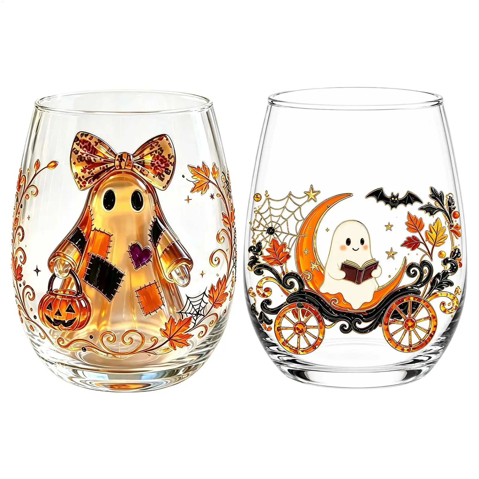 Ghost Pumpkin Glass Egg-Shaped Drinking Vessel Autumn Themed Glass Cup Red Wine, Cocktails, Juices, Sparkling Water Cup 400ml