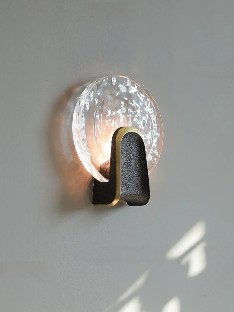 Modern Luxury Solid Brass LED Wall Sconce Textured Solid Glass 3W 3000K Warm Light for Bedroom Bathroom Hallway 26.5x31cm