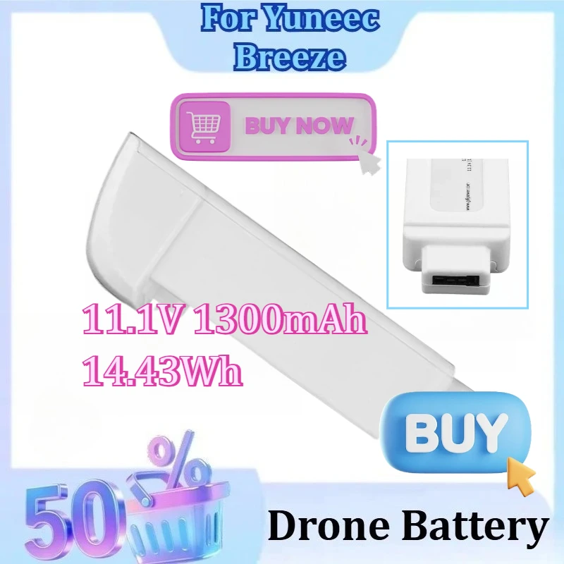 

11.1V 1300mAh 14.43Wh for Yuneec Breeze RC FPV Drone LiPo Battery Rechargable Newly Upgraded Battery