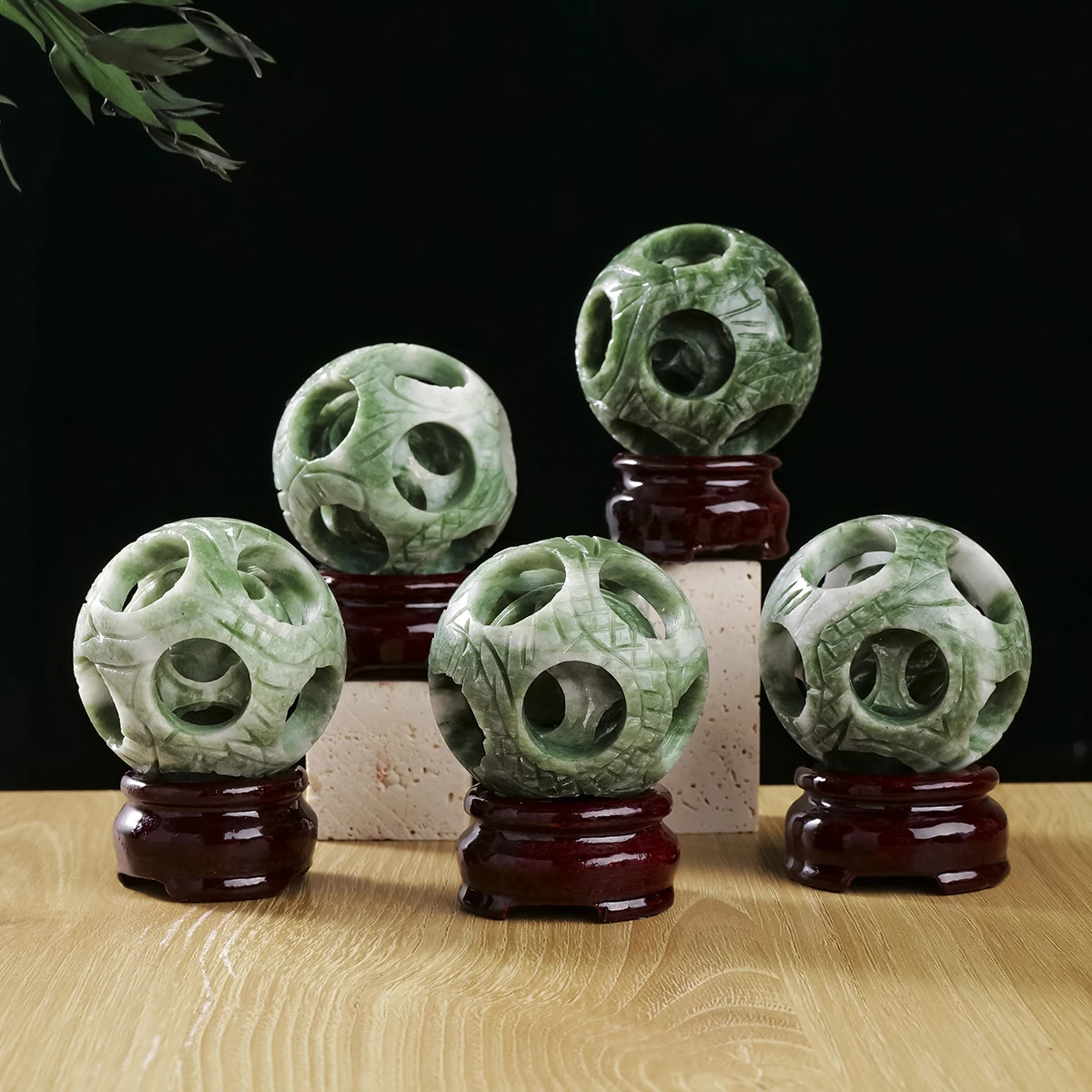 1 pièce Boule de jade naturel exquise, sculptée en pierre brute, décoration Feng Shui pour la maison, ornement de collection antique, cadeau de festival