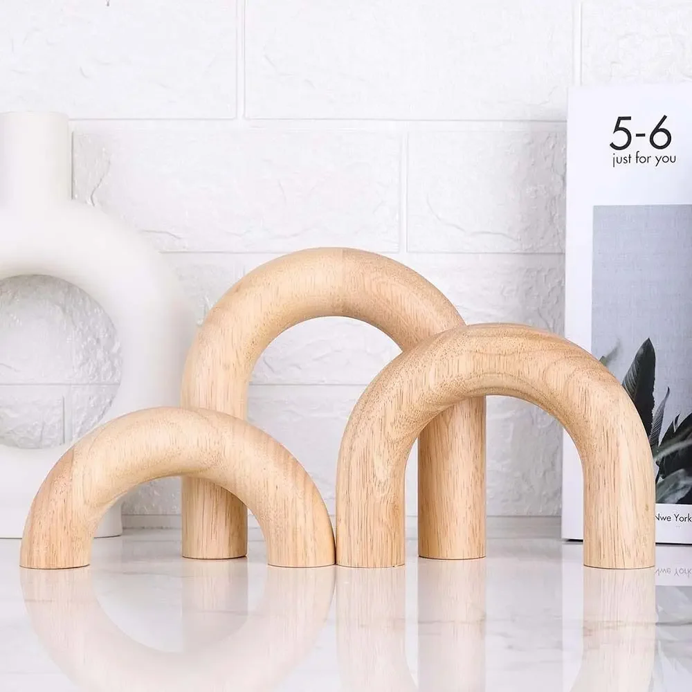 Boho Style Decorative Wood Arc Ornament Hand-carved Handmade Arched Wooden Model Unique Arch Craft Ornament TV Cabinet