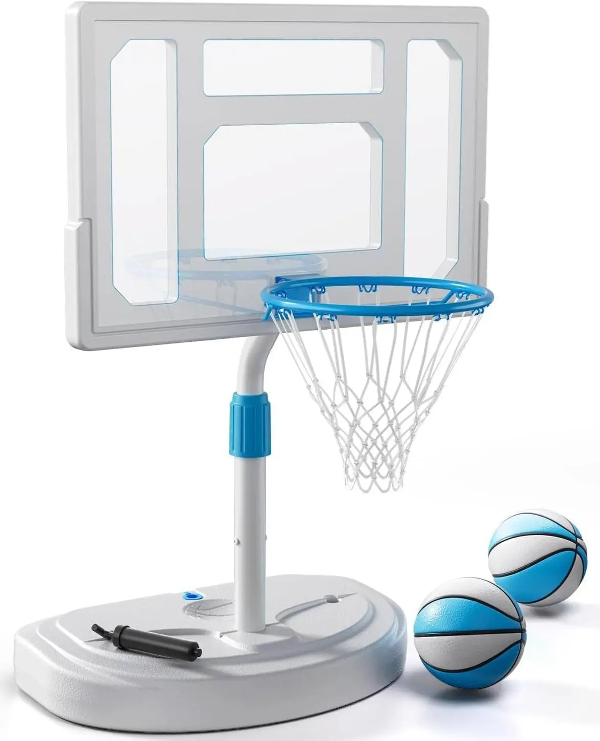 

Swimming Pool, Stainless Steel, 32 Inch Shatterproof Backboard, 2 Balls & Pump Included, Adjustable Poolside Basketball Goal