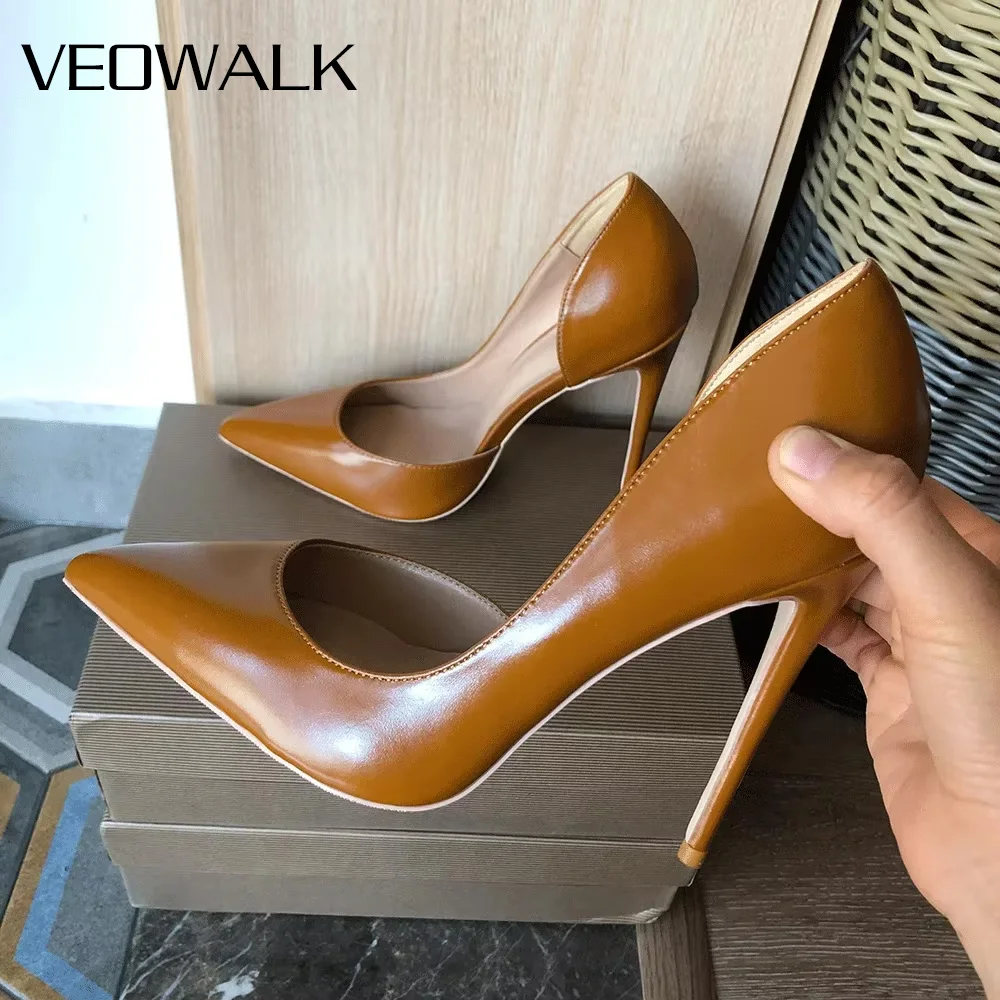 

Veowalk/пикантные туфли на тонком высоком каблуке 12 см, матовые коричневые удобные туфли на шпильке с острым носком, туфли-лодочки знаменитостей, OL, свадебные модельные туфли