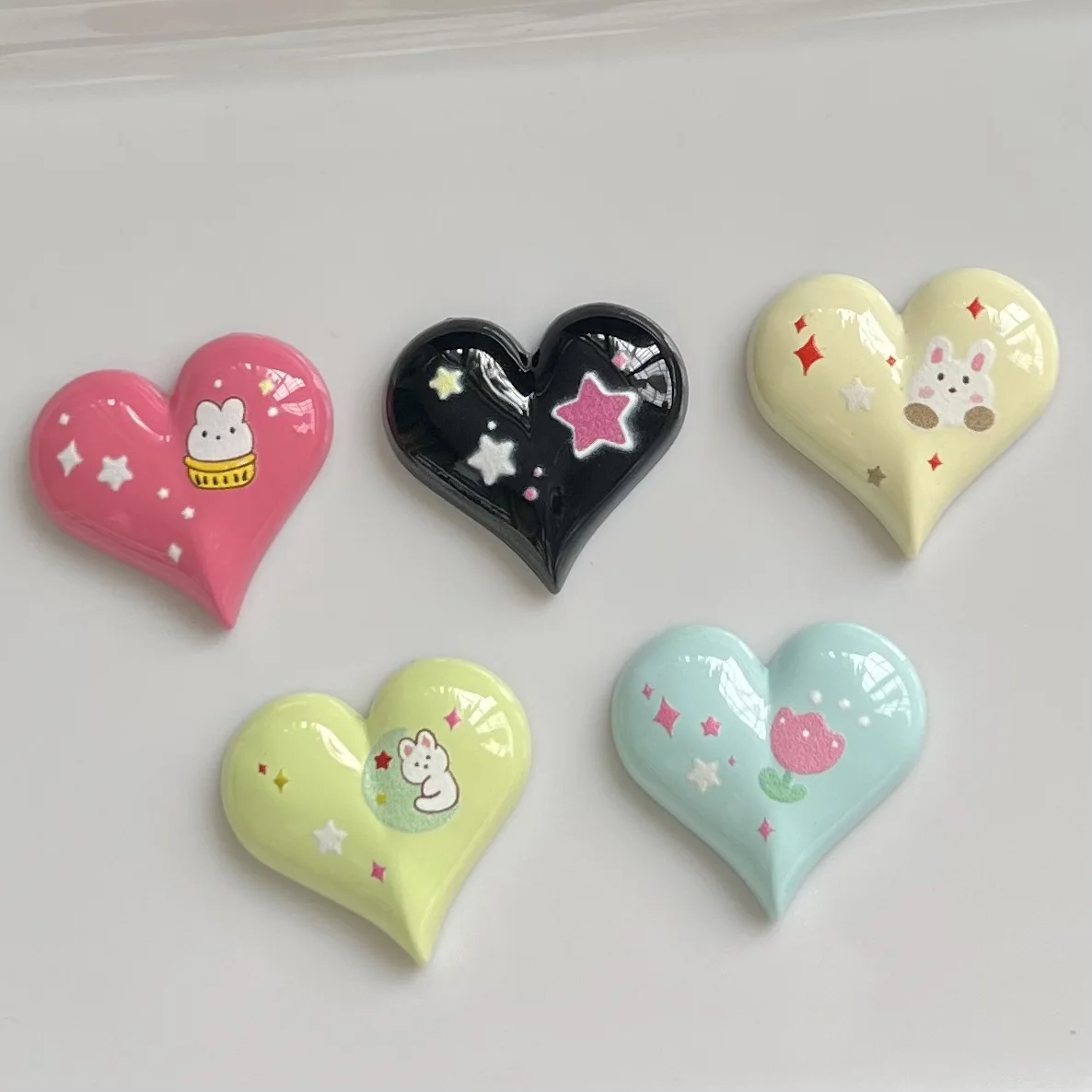 5 buah miniso seri cinta warna-warni resin kartun cabochons pipih diy bahan kerajinan perhiasan membuat pesona