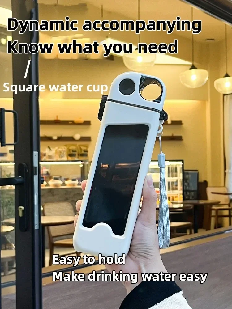 1 قطعة زجاجة مياه رياضية 350 مللي ، زجاجة مياه بلاستيكية مربعة محمولة ، كوب لياقة بدنية ، زجاجة مياه رياضية خارجية