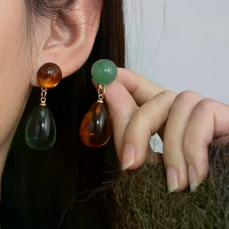 Circular Resin Earrings Vintage Geometric Water Droplet High-End and Light Luxury Jewelry Accessories Gifts for Women and Girls