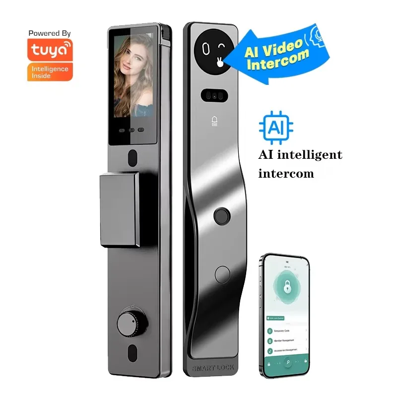 

AI Palm Vein Smart Lock with 3D Facial Recognition Keyless Fingerprint Tuya Wifi Digital Door Lock with Camera