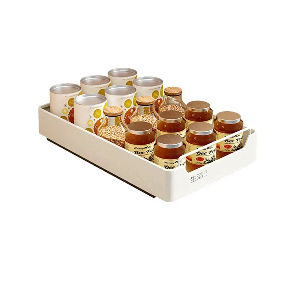 Armarios de cocina con rieles deslizantes, bandeja de almacenamiento sin instalación, estante para platos, extraíble, caja de especias de cocina