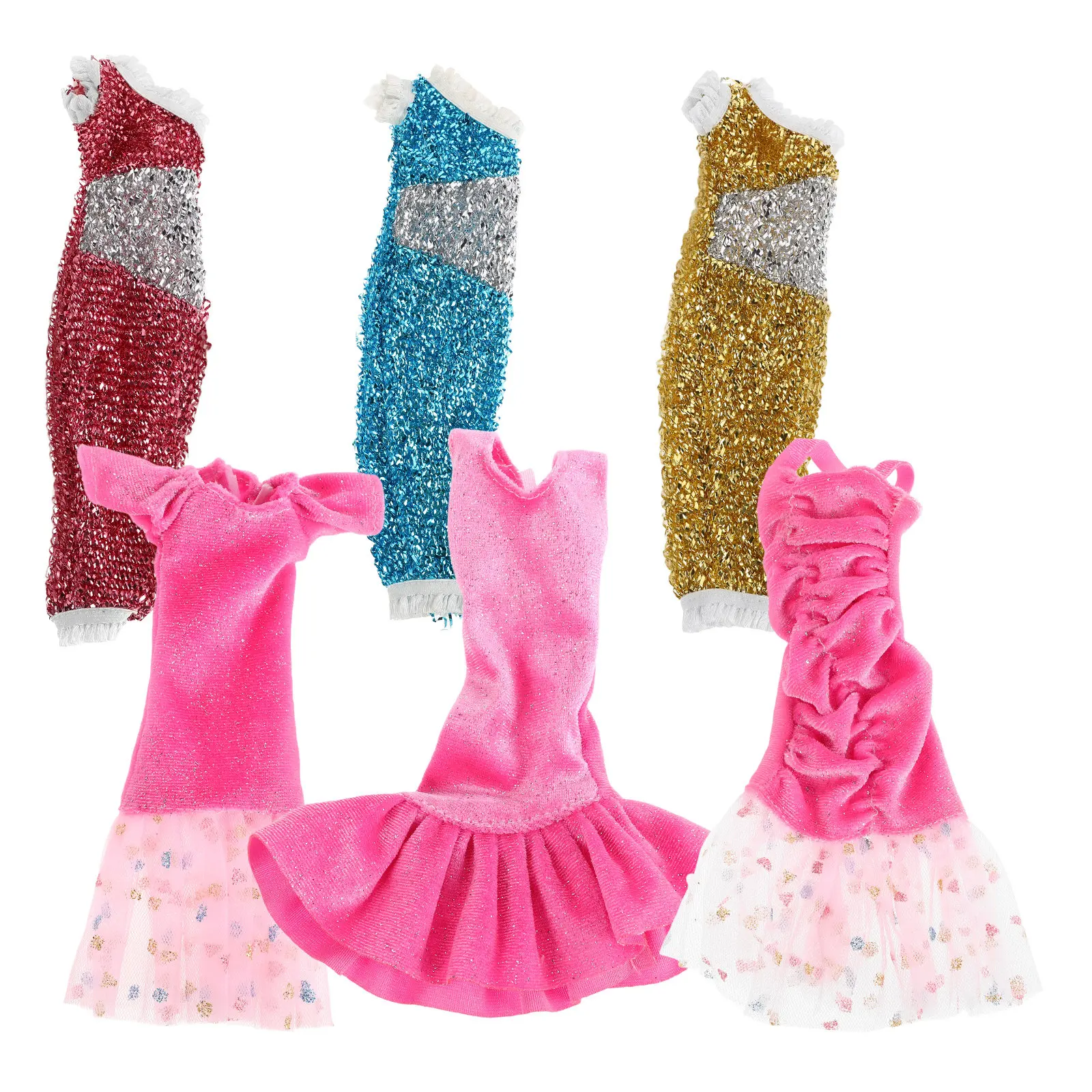 

6Pcs Glitter Sequin One Shoulder Princess Dress Long Gown Costume Prom Party Ball Clothing Party Gown Dress Summer Clothing
