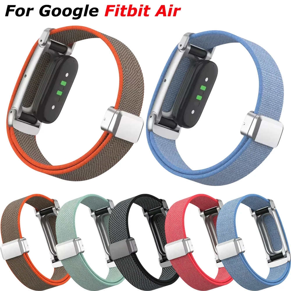 Gewebtes Nylonband für Google Fitbit Air, Metallrahmen + magnetisch verstellbares Sport-Ersatzarmband, Correa-Zubehör