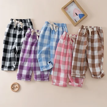 Cotton Plaid Kids Pants 1