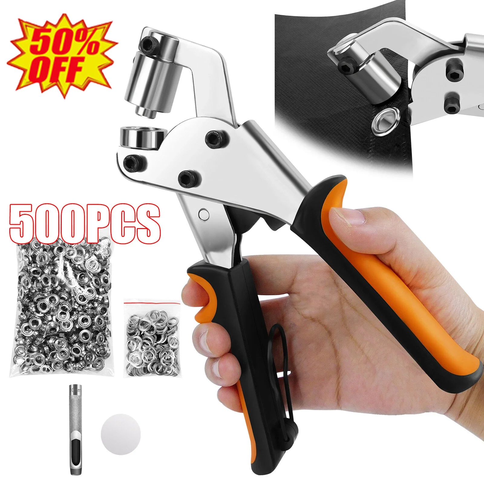 Pince à rivets, kit de perforation, pince à boutons-pression, comprenant 500 rivets de 10 mm, adaptés aux tentes, rideaux, toiles, cuir, tissus imperméables, textiles, bannières, etc.