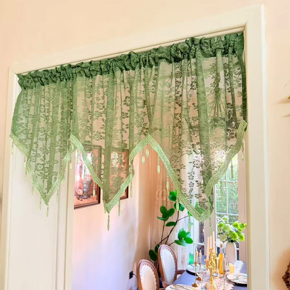 Atmosphere Botanical Lace Curtain Valance with Pendant, Irregular Curtain Multi-color for Cafe Bedroom Soft Furnishing