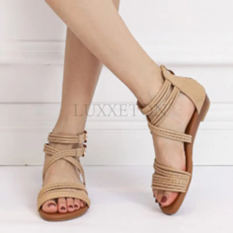 Female Serpentine Cross Straps Open Toe Flat Sandals Fashion Soft Bottom Rome Sandals Summer Shoes Women Sandalias mujer