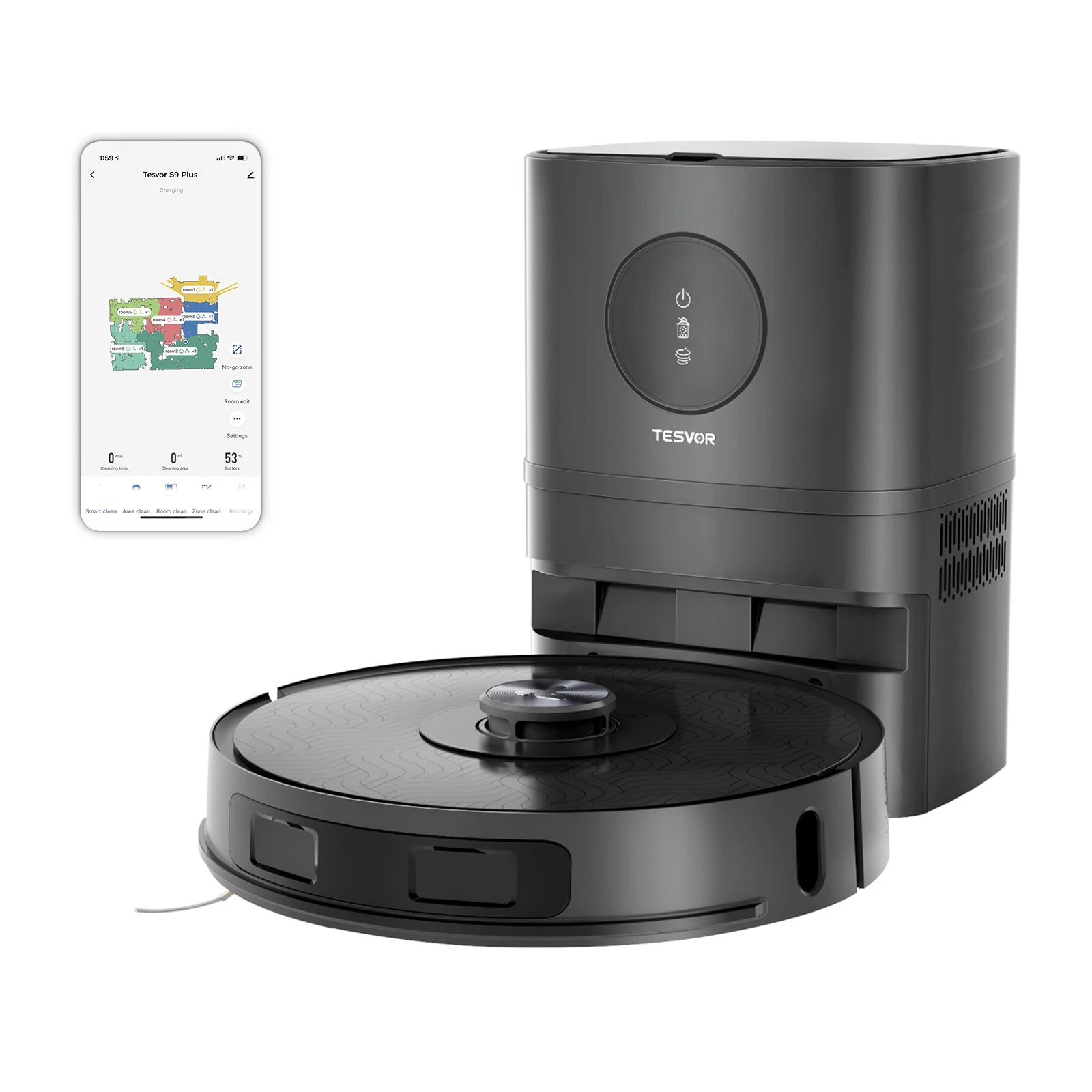 Tesvor S9PLUS 4000Pa Suction Robotic Vacuum Cleaner with Suction Station, Lidar Navigation, 5200mAh, 180Mins Runtime, APP, Alexa