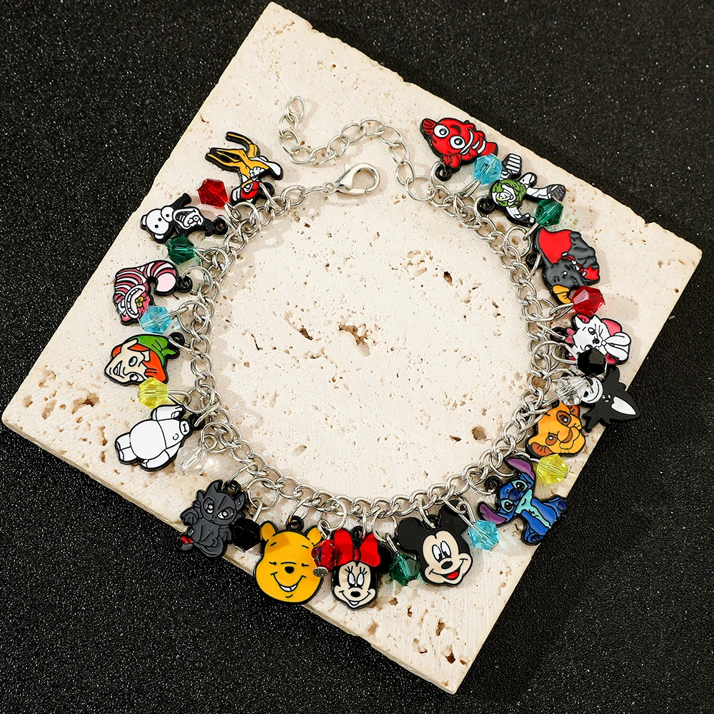 Minnie and Mickey Mouse Enamel Charm Bracelet, Cartoon Figure, Stitch, Tigger Pendant, Bangle for Men and Women, Personality