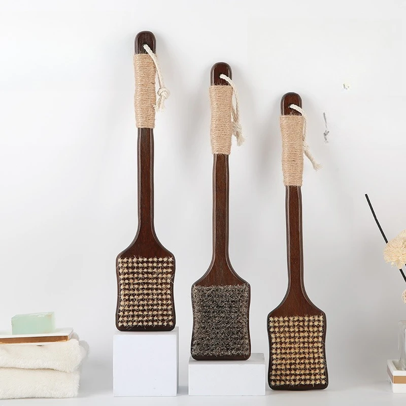 

Long Handle Bath Brush Boar Bristle Soft Horse Hair Body Brush Dry Brush Exfoliating Back Scrubber for Shower Skin Care