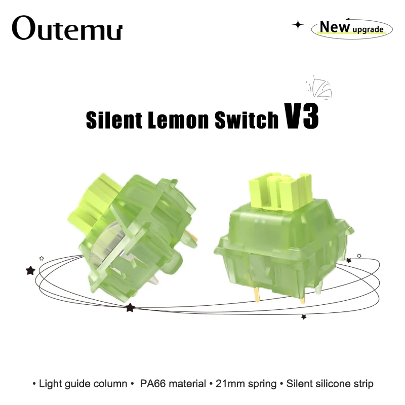 Outemu Silent Lemon V3 Switch Mechanical Keyboard Tactile Switches 5Pin Hot swap PA66 Pre Lubed POM Lightguide Pole 21mm spring