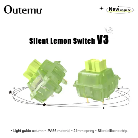Outemu Silent Lemon V3 Switch Tastiera meccanica Interruttori tattili 5Pin Hot swap PA66 Pre lubrificato POM Lightguide Pole 21mm molla