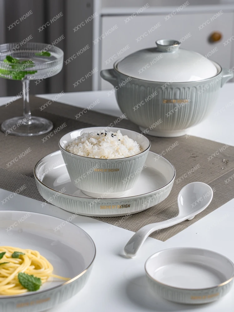 Tableware Affordable Luxury Style Bowl and Dish Set Household High-Grade Simple Modern Bowl and Dish Luxury Tableware Plate