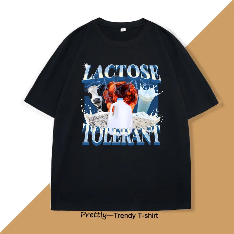 Lactose Tolerant Vintage Graphic T-Shirt Men Women Retro Milk 90s Funny T Shirt Casual Cotton Short Sleeve Men's Clothing Tops