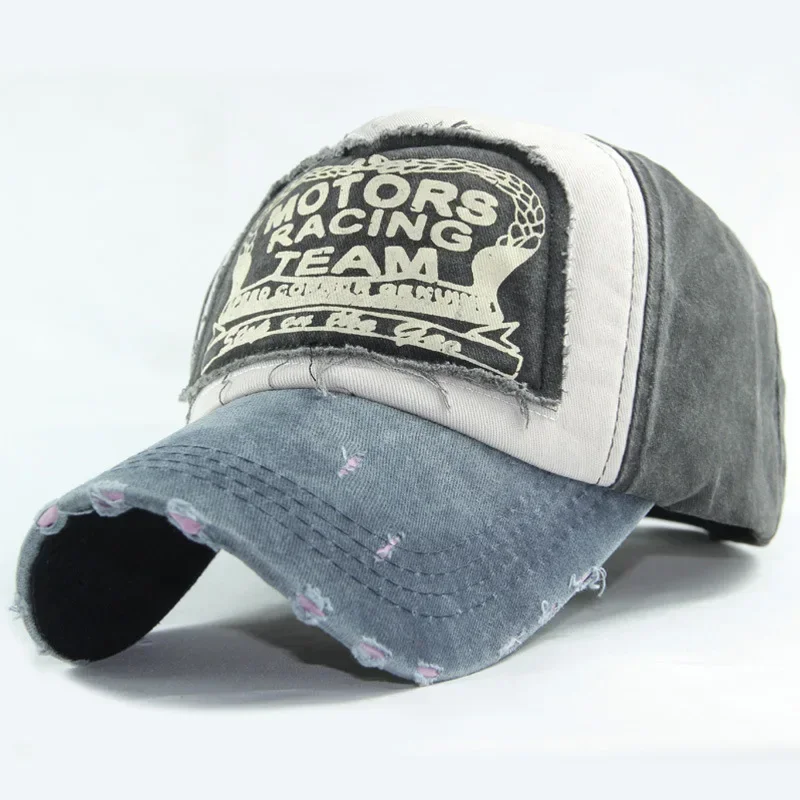 MOTOS Fashion Patchwork Color Washed Denim Baseball Cap Coated Snapback Hip Hop Hat for Outdoor Sun Protection image 5