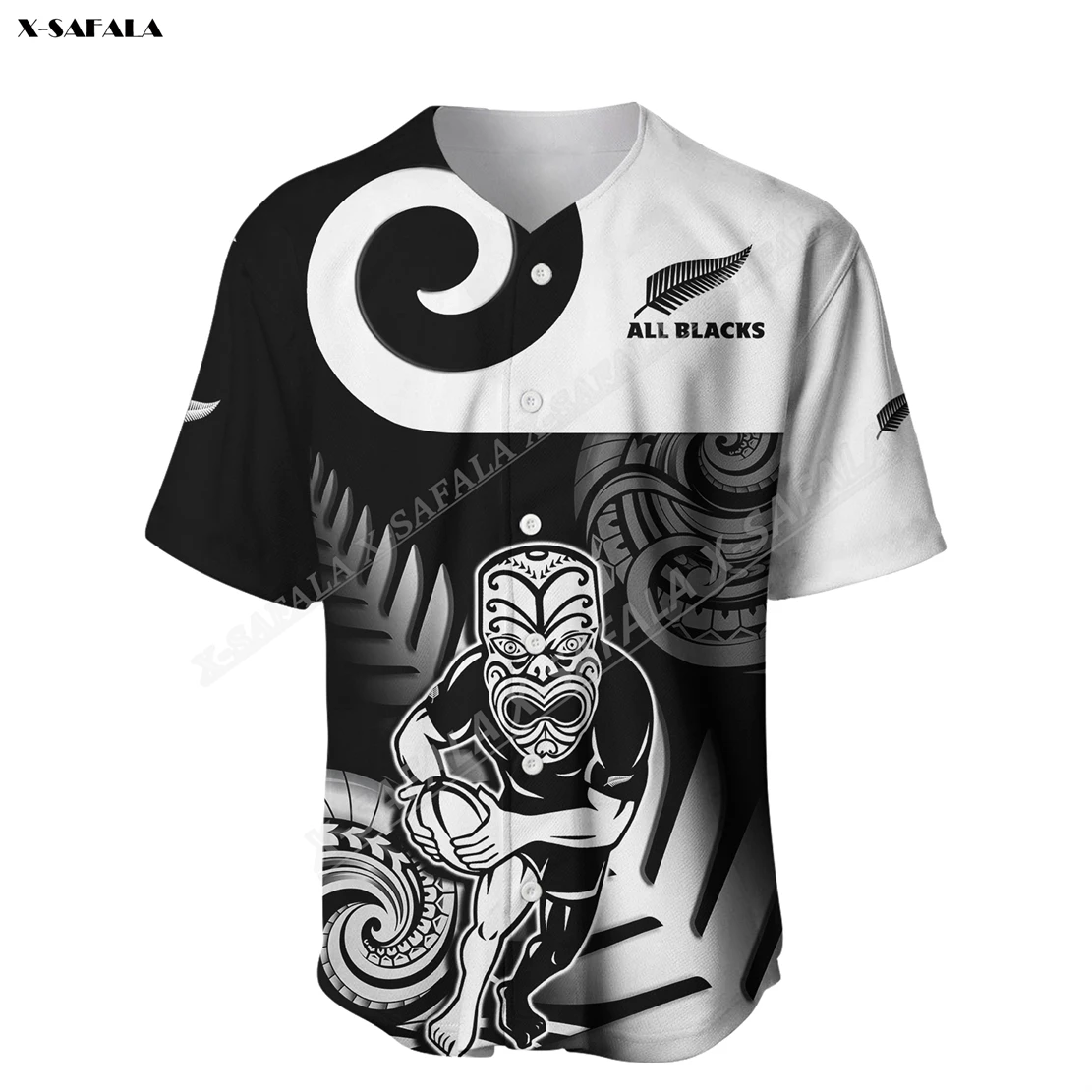 New_Zealand_Silver_Fern_Rugby All_Black_Maori_Koru    3D Printed Baseball Jersey Shirt Men Streetwear Short Sleeve