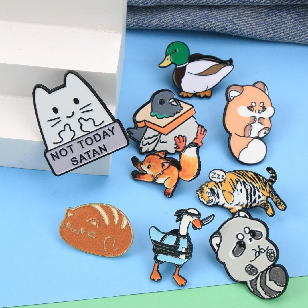 Cute Cartoon Animal Enamel Lapel Pins, Funny Cat Fox Duck & Wildlife Brooch Badges for Backpack Clothing DIY Decor Accessories