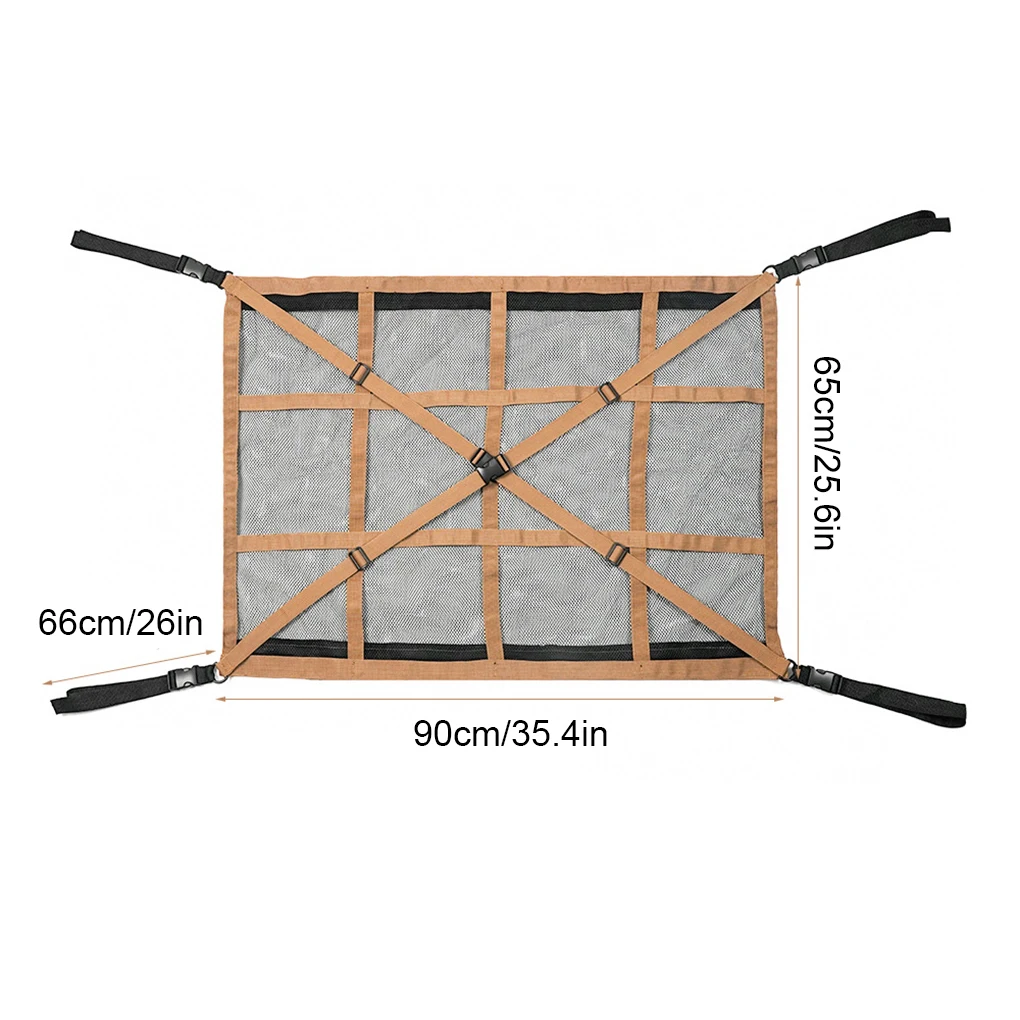 Khaki Car Ceiling Cargo Net Pocket Storage Cargo Net Ceiling Cargo Net Durable Versatile