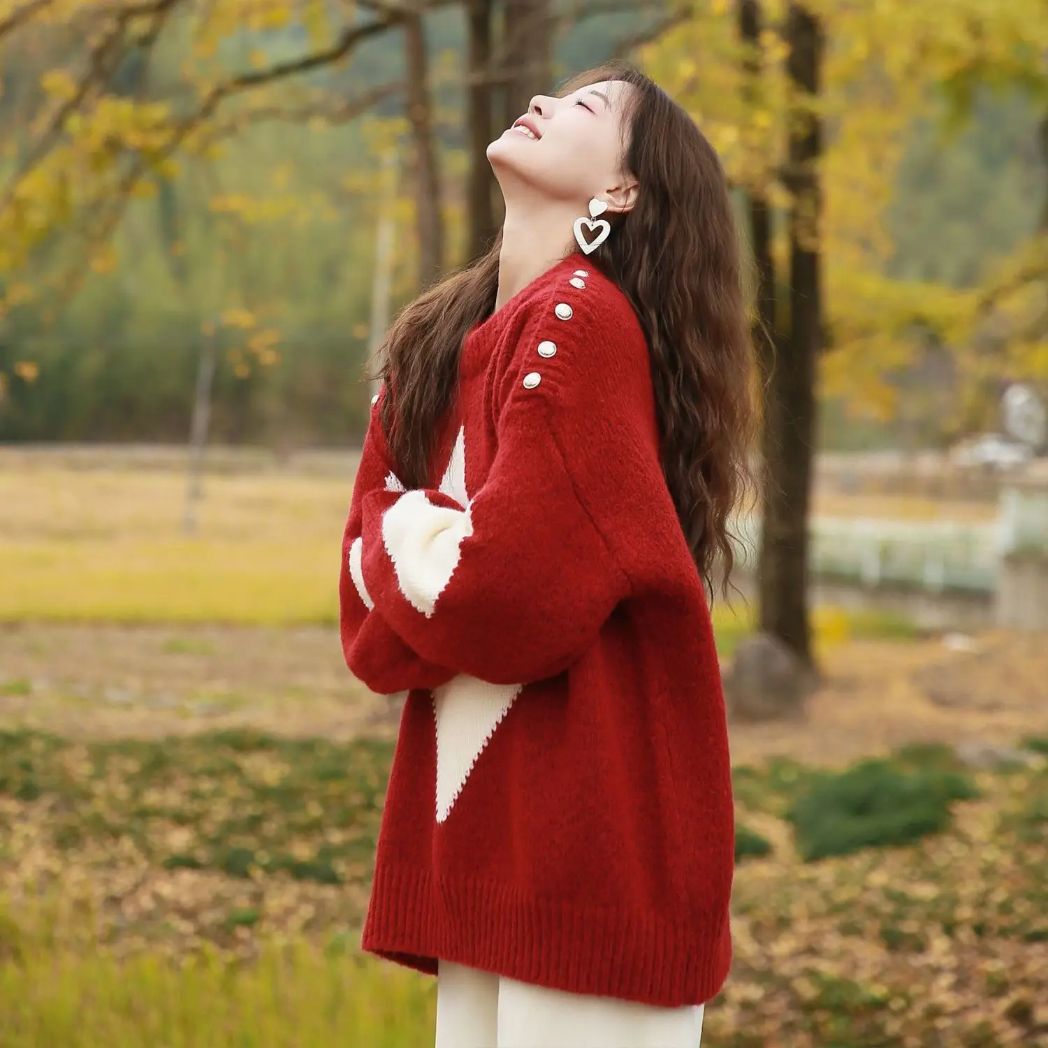 

2025 Autumn and Winter New Fashion Knitted Top Thick Christmas Red Loose Pullover Sweater for Women