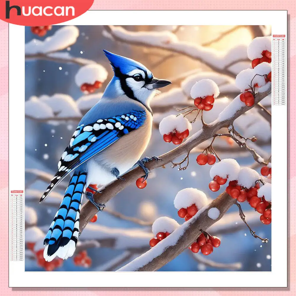 HUACAN Diamant-Gemälde, Vogel, Tier, komplette Kits, Heimdekoration, Diamant-Mosaik, Winter-Kreuzstich
