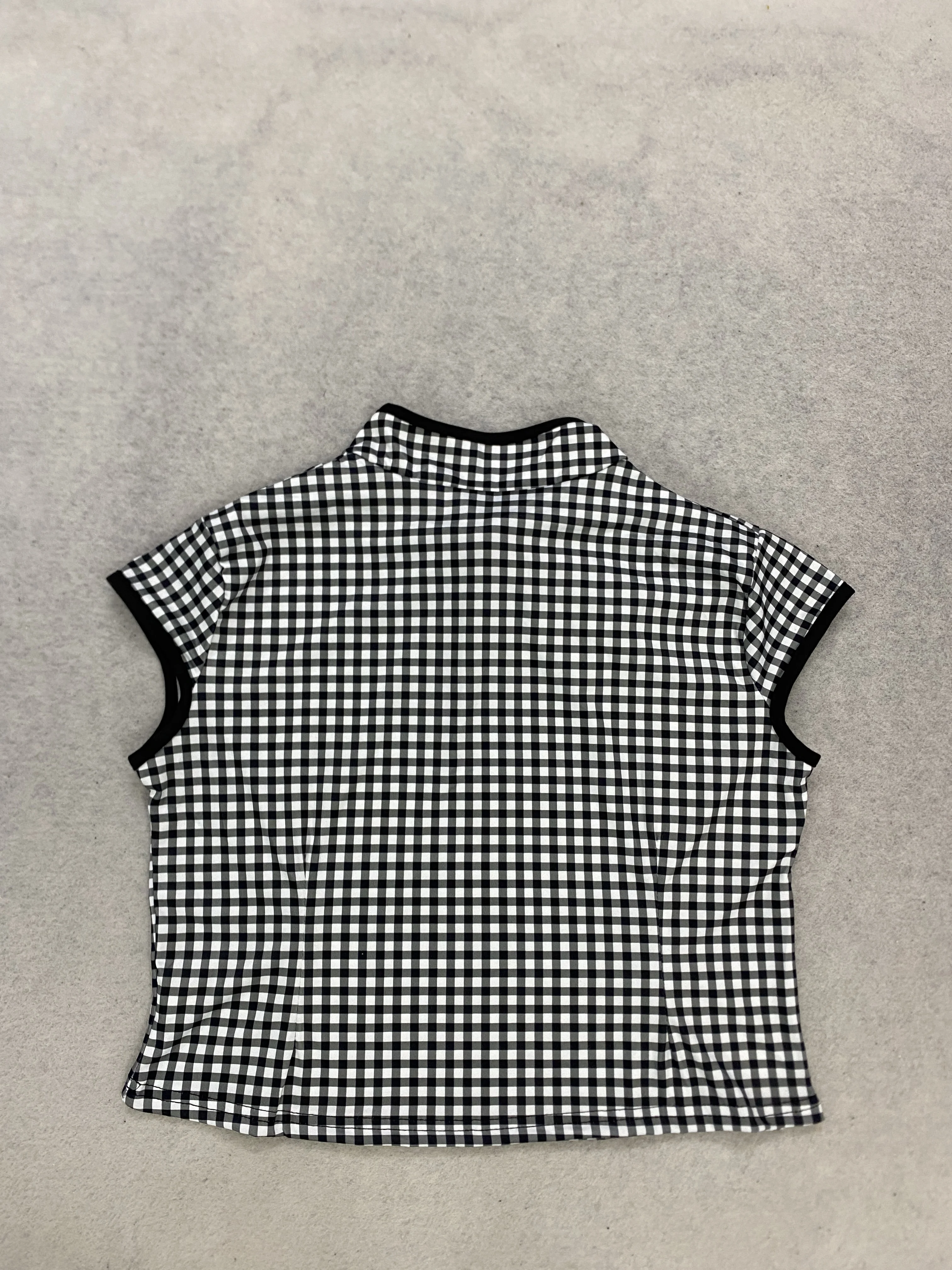 Oriental Girl Gingham Oblique Front Frog Button Crop Top Slim Stand Collar Short Sleeve Shirt