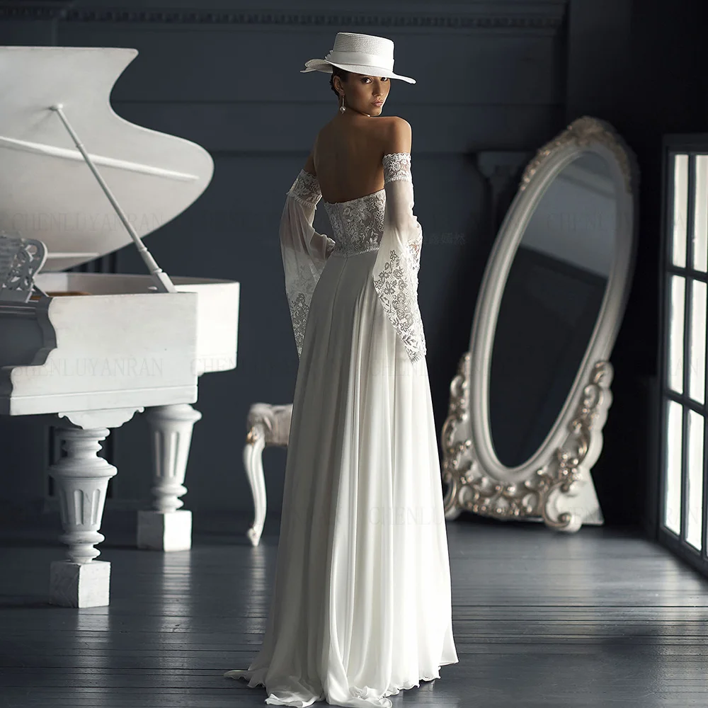 보헤미아 시폰 웨딩드레스 스위트하트 A라인 롱 웨딩 신부 드레스 사이드 슬릿 섹시 드레스 여성용 2025 웨딩드레스
