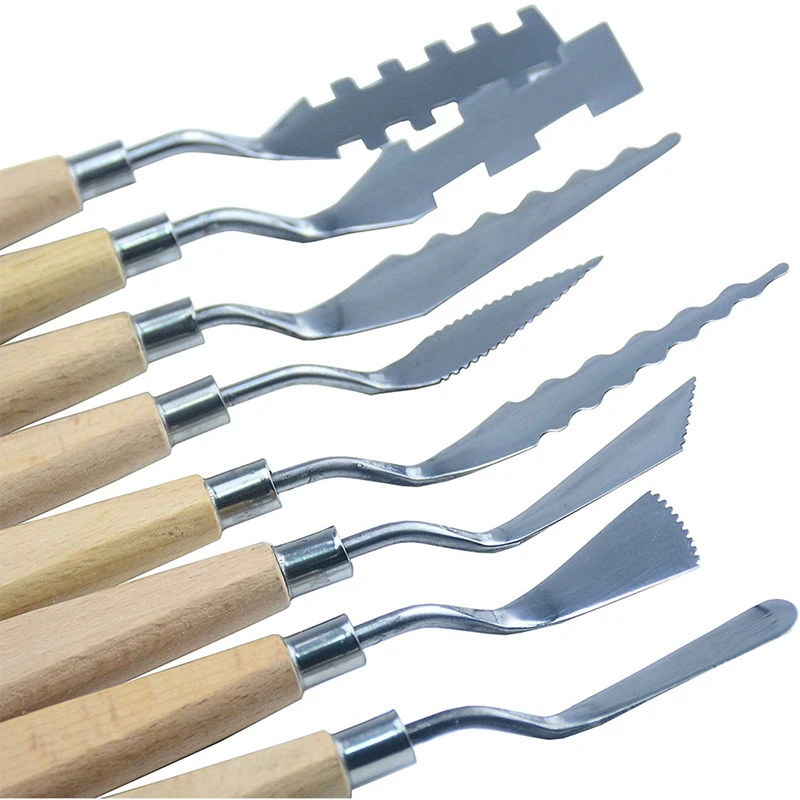 8 Sets Stainless Steel Palette Knives Wood Handle Spatula Painting Knife For Oil Canvas Acrylic Painting Tools