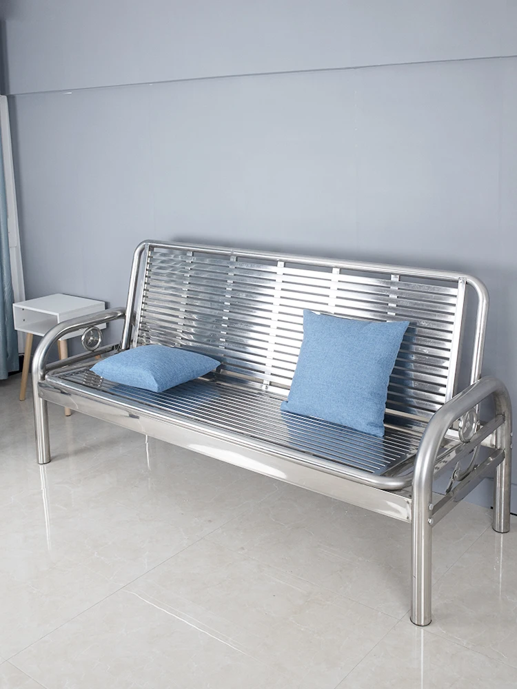 Thickened 304 stainless steel sofa bed, foldable and multifunctional, simple outdoor household industrial style bench