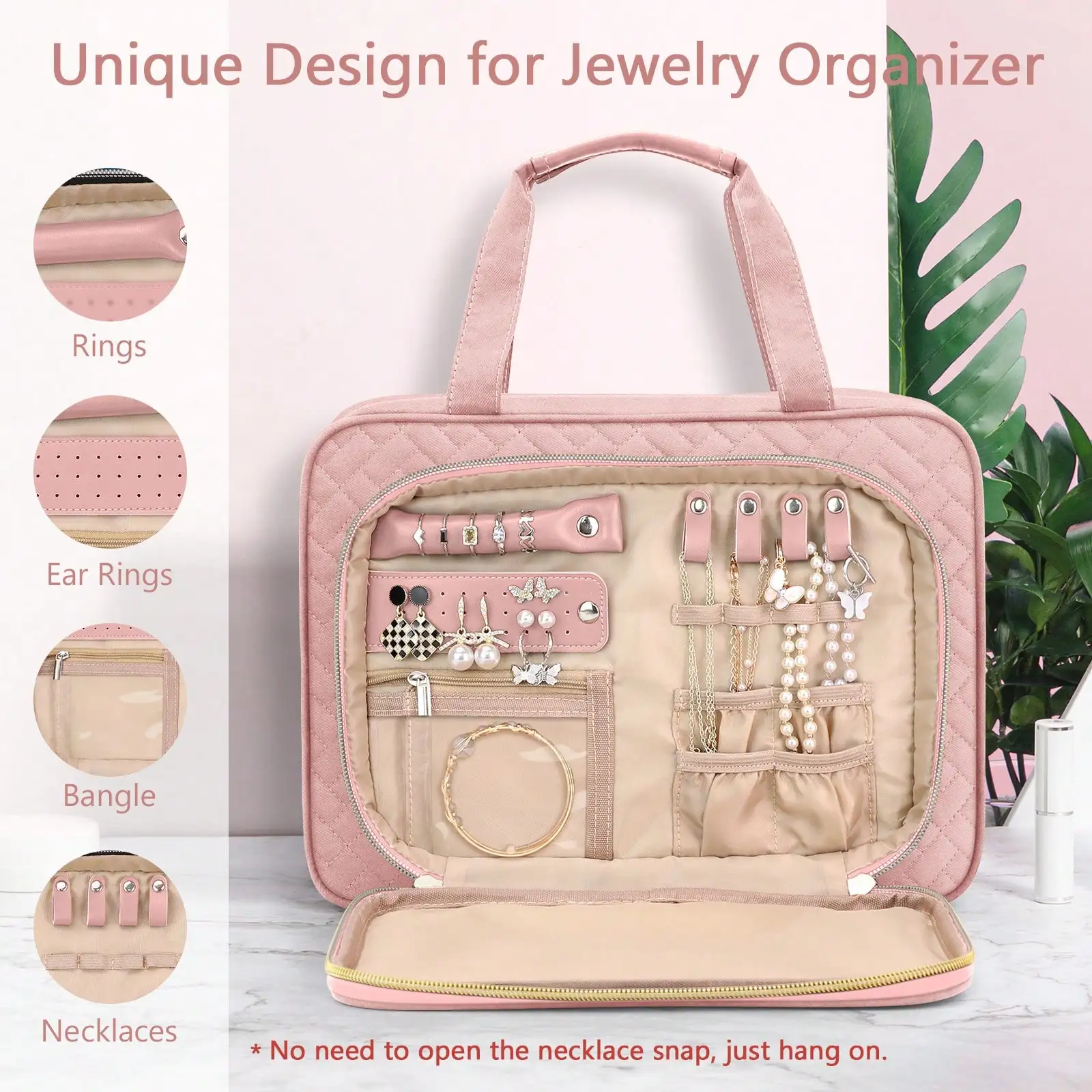 Large Capacity Hanging Toiletry Bag Partitioned Storage Makeup Cosmetic Organizer With Jewelry Compartment For Cruise, Travel And Weekend Trips