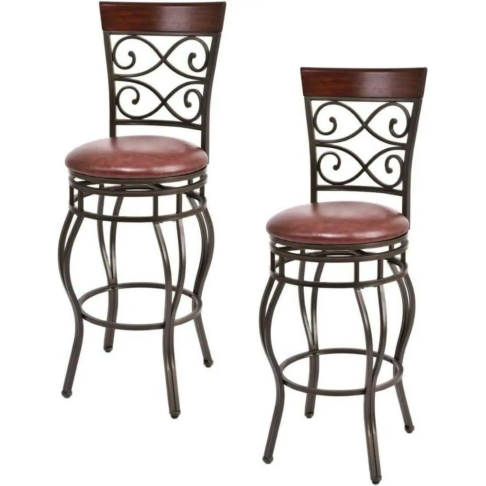 

Set of 2 360° Swivel 30 High Leather-Padded Bar Stools with Back for Kitchen Pub Use