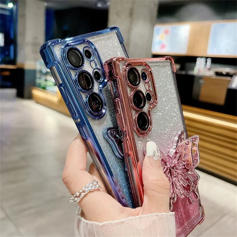Butterfly Bracket Stand A53 A54 A55 A15 A25 A34 A35 Case for Samsung Galaxy S24 Note 20 S23 S22 Plus S24 Ultra S23 FE Cover